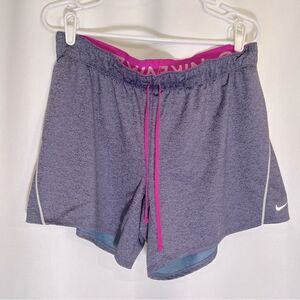 Nike Pro Dri Fit 5” Shorts Women’s Size Large Purple Blue With Pink Drawstrings